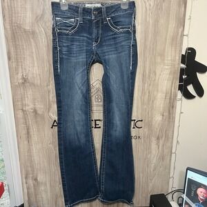 Ariat REAL Denim Jeans Womens 27R Blue Mid Rise Bootcut Embroidered Stretch